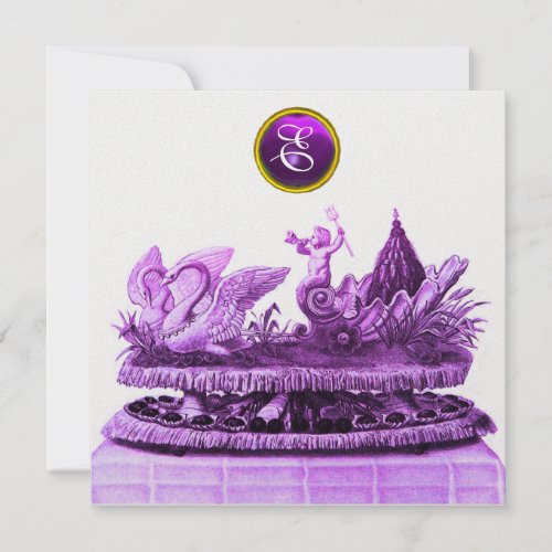 CHARIOT OF SWANS AND CUPCAKES PURPLE BEACH WEDDING INVITATION