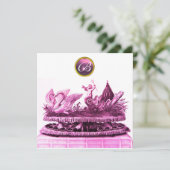 CHARIOT OF SWANS WITH CUPCAKES BEACH WEDDING INVITATION (Standing Front)