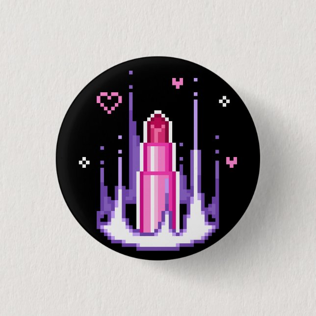 Charisma Stat Gamer Pink Pixel Art Lipstick Button (Front)