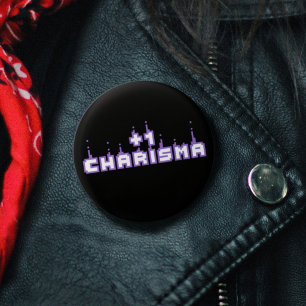Charisma Stat Gamer Purple Pixel Art Slogan Button