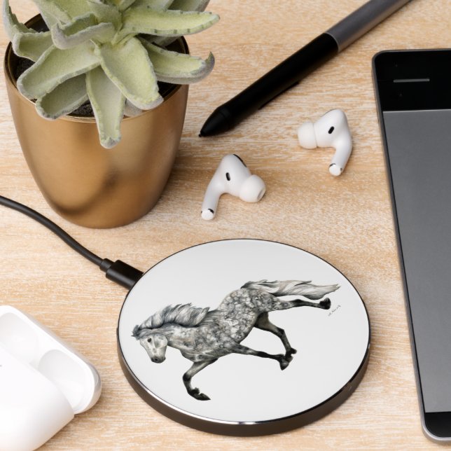 Charismatic Grey Icelandic Horse Wireless Charger (Desk 2)