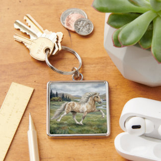 Charismatic Pinto Icelandic Mare watercolor Keychain