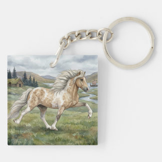 Charismatic Pinto Icelandic Mare watercolor Keychain
