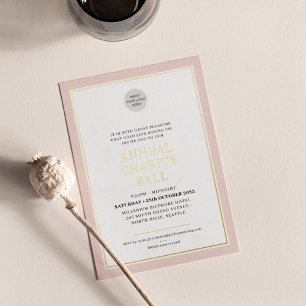 CHARITY BALL modern elegant logo blush pink gold Foil Invitation