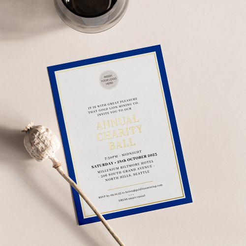 CHARITY BALL modern elegant logo royal blue gold Foil Invitation