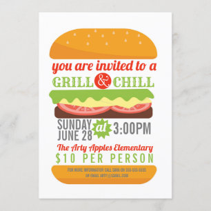 Charity BBQ chill and grill fundraiser PTO church Invitation