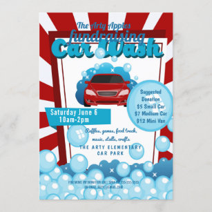 Charity car wash fundraiser PTA PTO church Invitation