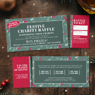 Charity Christmas fundraiser green sponsored prize Raffle Tickets
