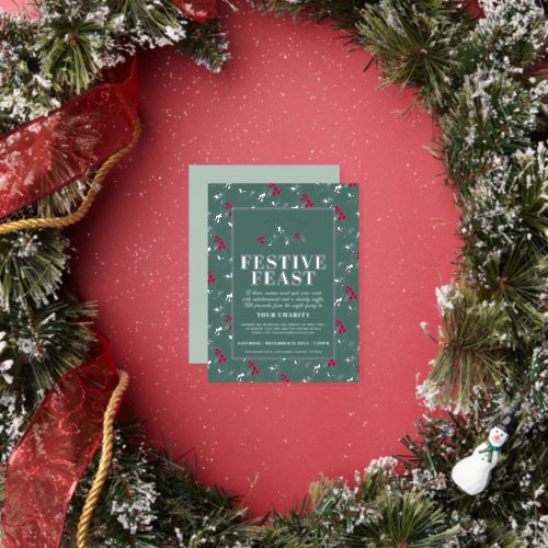 Charity Festive Feast Christmas event green silver Foil Holiday Postcard