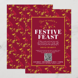 Charity Festive Feast gold red Christmas dinner Invitation