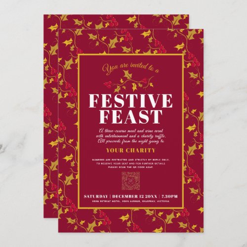 Charity Festive Feast gold red Christmas dinner Invitation