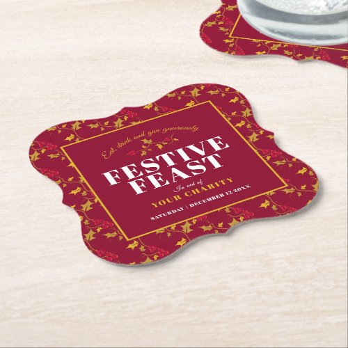 Charity Festive Feast gold red Christmas  Paper Coaster