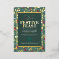 Charity Festive Feast green gold berries Christmas Foil Invitation