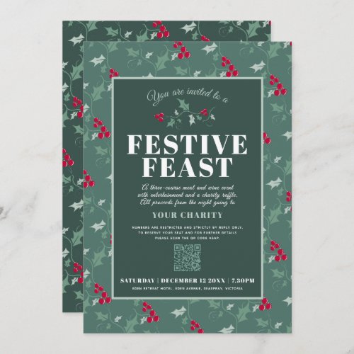 Charity Festive Feast green red Christmas dinner Invitation