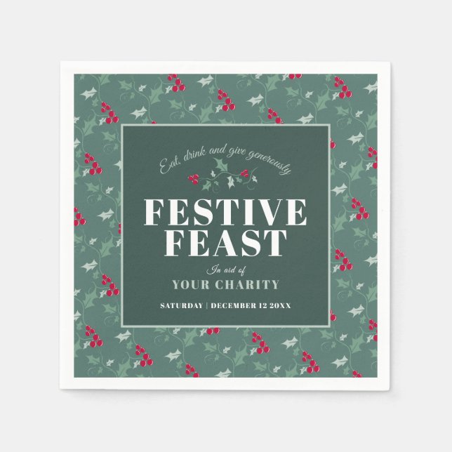 Charity Festive Feast green red Christmas dinner  Napkins (Front)