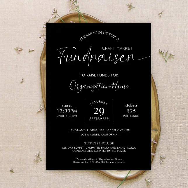 Charity Fundraiser Logo Minimalist Black & White Invitation