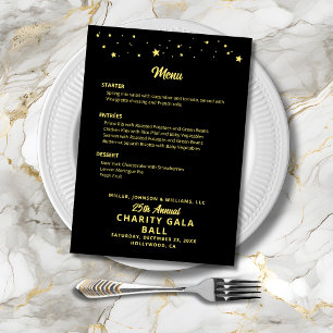 Charity Gala Ball Company Event Black Gold Elegant Menu