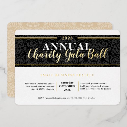 CHARITY GALA BALL elegant event black tie gold Foil Invitation