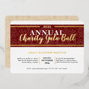 CHARITY GALA BALL elegant event burgundy red gold Foil Invitation