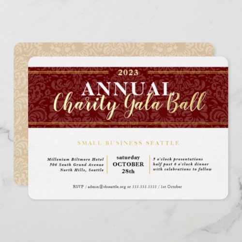 CHARITY GALA BALL elegant event burgundy red gold Foil Invitation