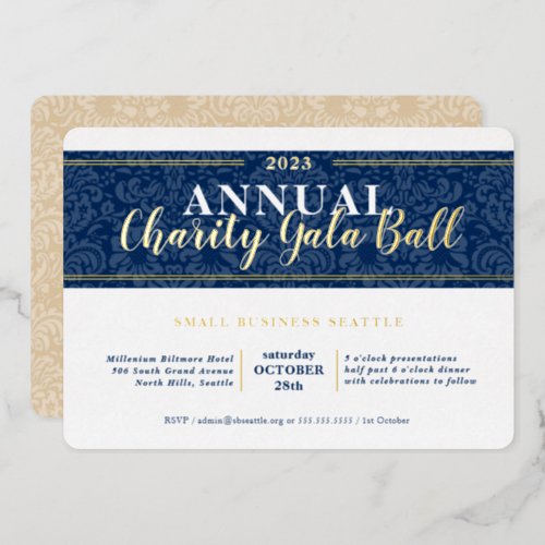 CHARITY GALA BALL elegant event navy blue gold Foil Invitation