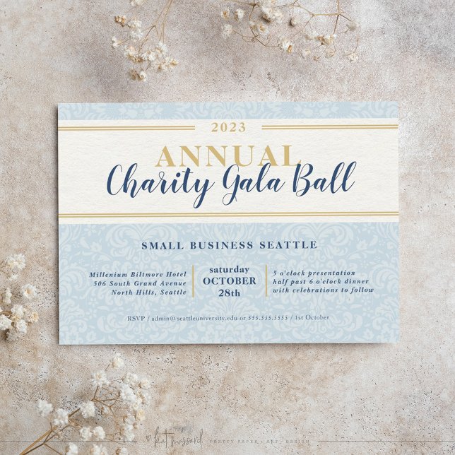 CHARITY GALA BALL elegant event navy blue gold Invitation (Creator Uploaded)