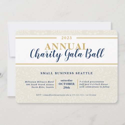 CHARITY GALA BALL elegant event navy ivory gold Invitation