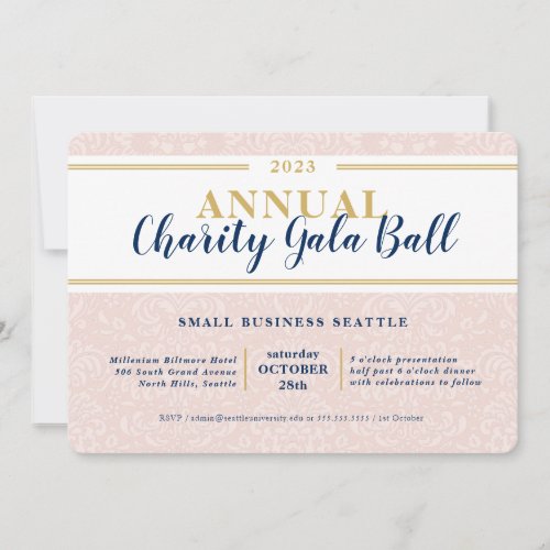 CHARITY GALA BALL elegant event navy pink gold Invitation