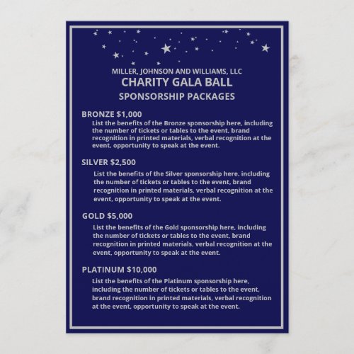 Charity Gala Ball Sponsorship Blue Silver Star Announcement