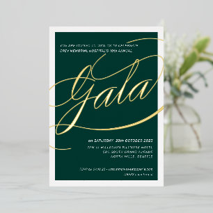 CHARITY GALA elegant calligraphy dark green gold Foil Invitation