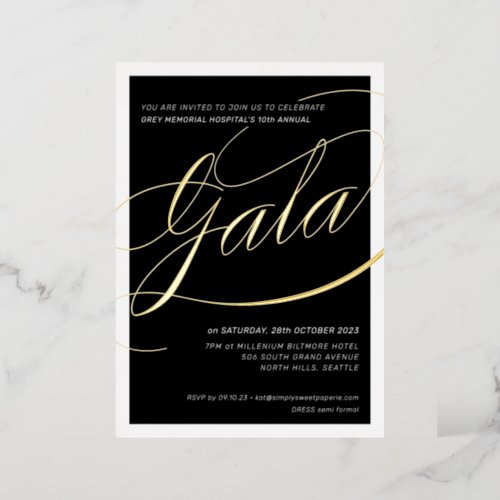 CHARITY GALA elegant formal calligraphy black gold Foil Invitation