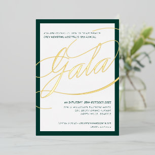 CHARITY GALA elegant formal calligraphy green gold Foil Invitation