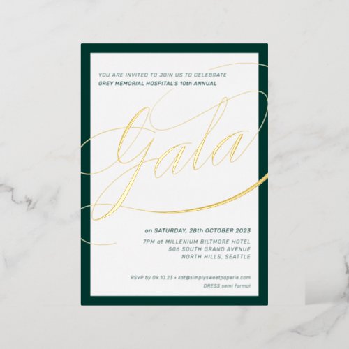 CHARITY GALA elegant formal calligraphy green gold Foil Invitation