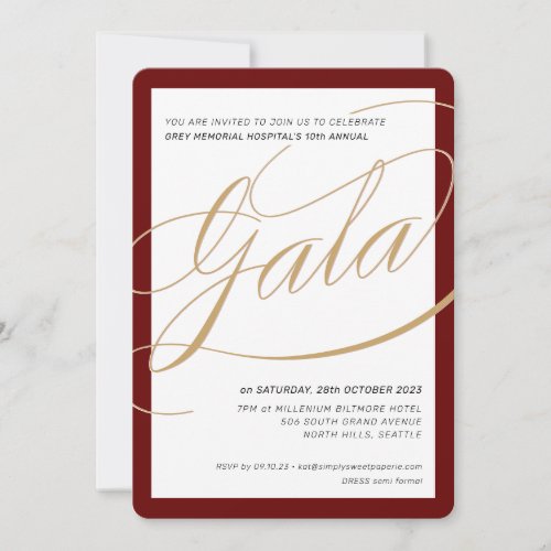 CHARITY GALA elegant formal calligraphy maroon Invitation