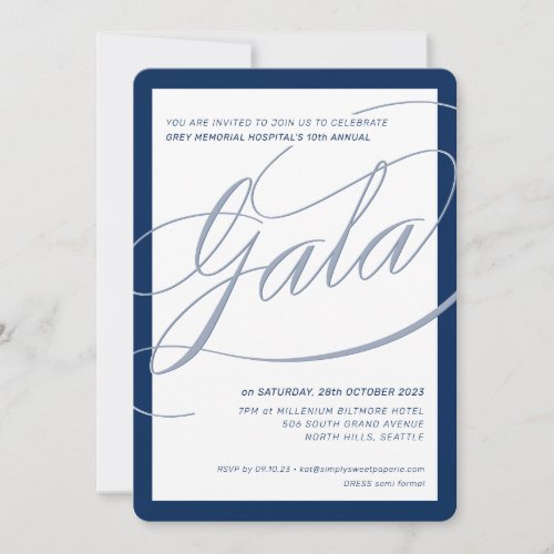 CHARITY GALA elegant formal calligraphy navy blue Invitation