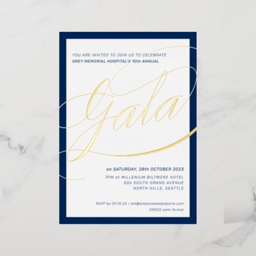 CHARITY GALA elegant formal calligraphy navy gold Foil Invitation