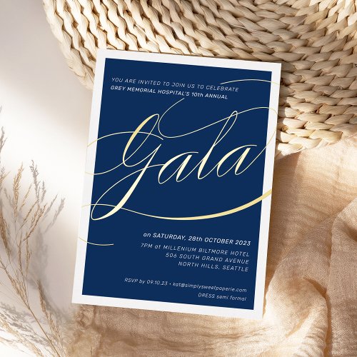 CHARITY GALA elegant formal calligraphy navy gold Foil Invitation
