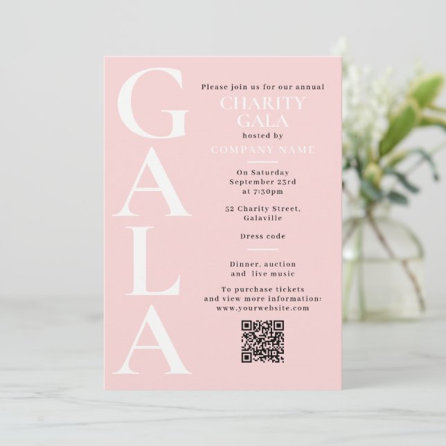 Charity Gala Fundraising Event QR Code Pink Invitation (Standing Front)