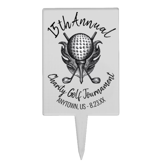 Charity Golf Tournament Ball Tee Clubs Course Cake Topper (Front)