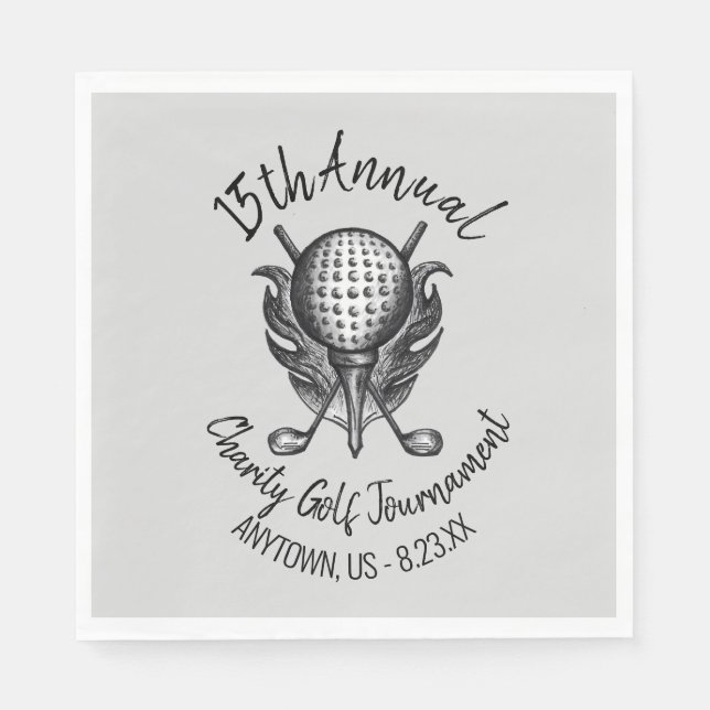 Charity Golf Tournament Ball Tee Clubs Course Napkins (Front)