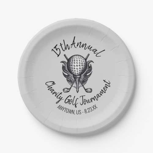 Charity Golf Tournament Ball Tee Clubs Course Paper Plates