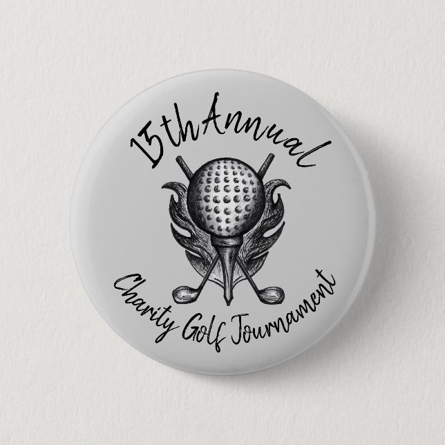 Charity Golf Tournament Sporting Event Ball Clubs Button (Front)