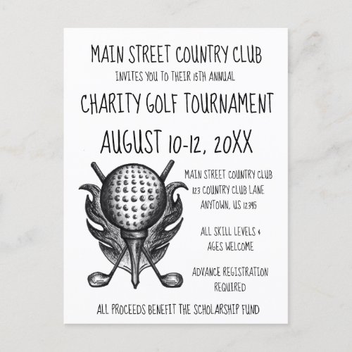 Charity Golf Tournament Sporting Event Ball Clubs Invitation Postcard