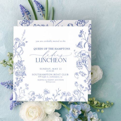 Charity Lunch French Blue  White Victorian  Invitation
