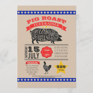 Charity pig roast fundraiser PTA PTO birthday Invitation