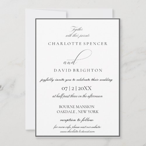 CharlB Black CalligTypog Reception Info Wedd Invitation