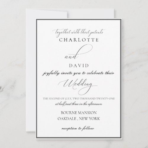 CharlB Black CalligrTypography Wedding Invitat Invitation