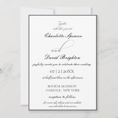 CharlB Black Calligraphy  Reception Info Wedding Invitation