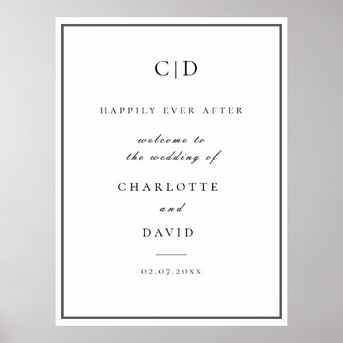 Charl B Chic Vertical Monogr Wedd Welcome  Foa Poster