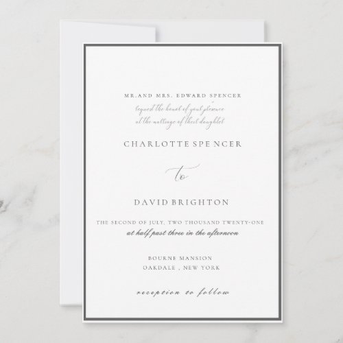 CharlB Grey CalligrTypogr Traditional Wedding Invitation